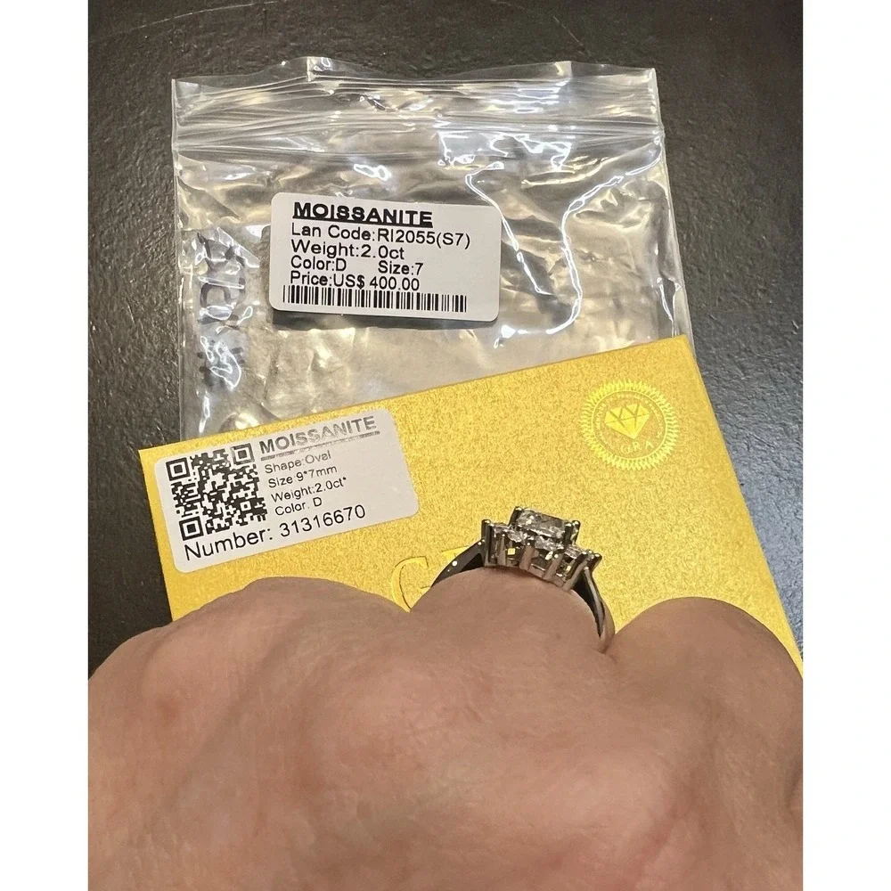 2 Ct Round Cut GRA Certified Moissanite Ring Size 7